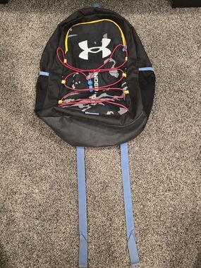Under Armour Black Camo Backpack with Orange Trim and Red Bungees